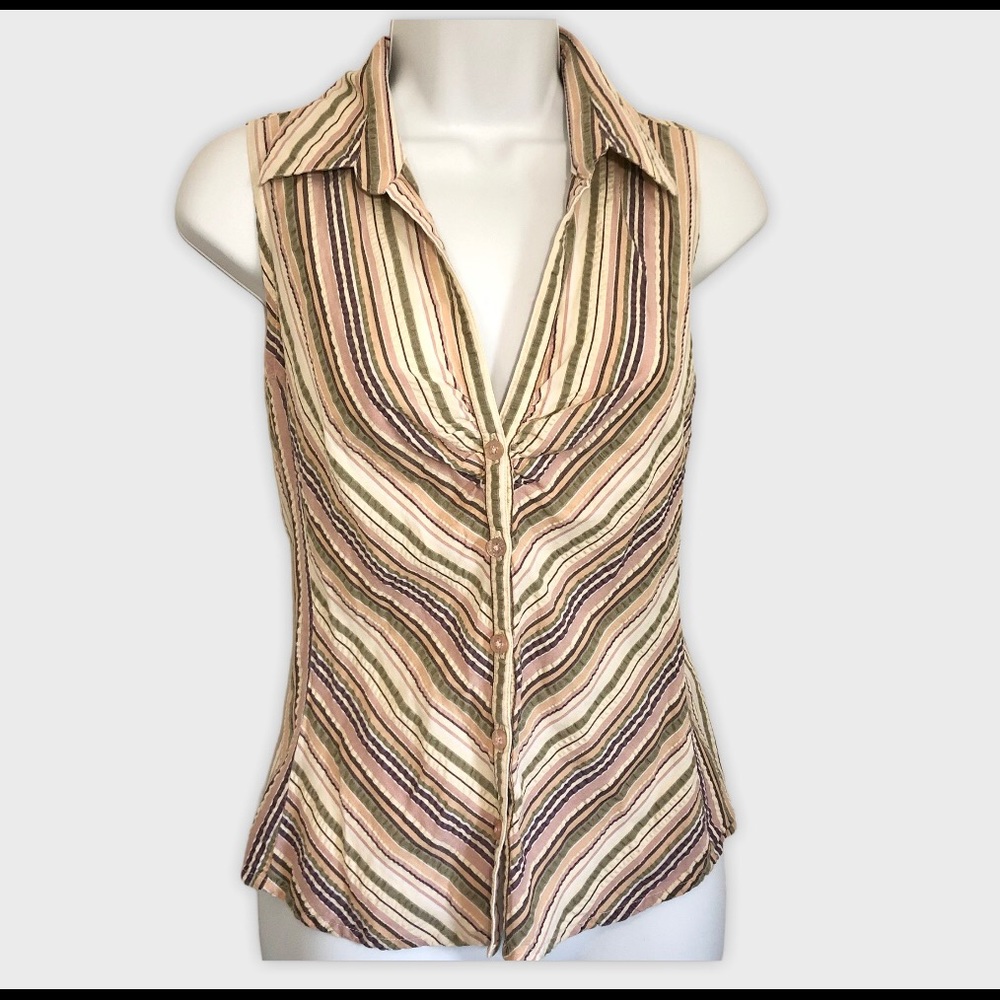 Vintage Guess Sleeveless Striped Gathered Button